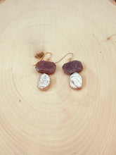 Load image into Gallery viewer, Peach Moonstone and Natural Pearl Dangle Earrings