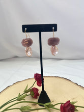Load image into Gallery viewer, Peach Moonstone and Natural Pearl Dangle Earrings