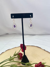 Load image into Gallery viewer, Tear Drop Sterling Silver And Amethyst Dangle Ear Rings