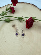 Load image into Gallery viewer, Tear Drop Sterling Silver And Amethyst Dangle Ear Rings