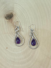 Load image into Gallery viewer, Tear Drop Sterling Silver And Amethyst Dangle Ear Rings