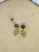 Load image into Gallery viewer, Vintage Brass And Fancy Jasper Chandelier Ear Rings