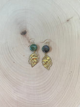 Load image into Gallery viewer, Vintage Brass And Fancy Jasper Chandelier Ear Rings