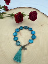 Load image into Gallery viewer, Blue Dyed Jasper Lentil Beads Stretch Bracelet with Tassel