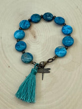 Load image into Gallery viewer, Blue Dyed Jasper Lentil Beads Stretch Bracelet with Tassel