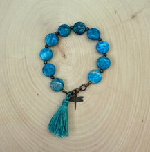 Load image into Gallery viewer, Blue Dyed Jasper Lentil Beads Stretch Bracelet with Tassel