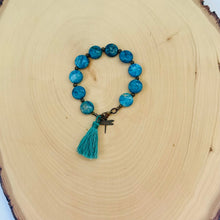 Load image into Gallery viewer, Blue Dyed Jasper Lentil Beads Stretch Bracelet with Tassel