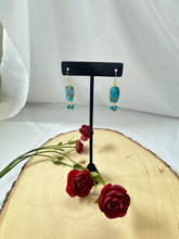 Load image into Gallery viewer, Genuine Turquoise Gold Bezel Gemstone Dangle Earrings