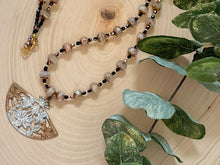Load image into Gallery viewer, Asian Fan Beaded Necklace| Crystal And Brass| Japanese Fan Pendant
