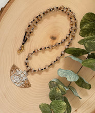 Load image into Gallery viewer, Asian Fan Beaded Necklace| Crystal And Brass| Japanese Fan Pendant