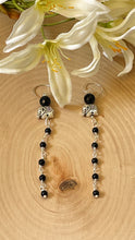 Load image into Gallery viewer, Black Onyx And Silver Elephant Charm Statement Earrings