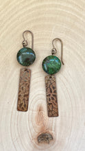 Load image into Gallery viewer, Hammered Brass and Jasper Dangle Ear Rings