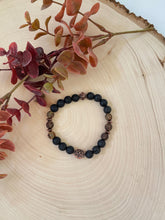 Load image into Gallery viewer, Black Lava Stone, Matte Agate And Copper Beaded Stretch Bracelet
