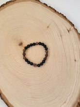 Load image into Gallery viewer, Black Lava Stone, Matte Agate And Copper Beaded Stretch Bracelet