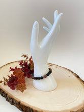 Load image into Gallery viewer, Black Lava Stone, Matte Agate And Copper Beaded Stretch Bracelet