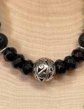 Load image into Gallery viewer, Silver Plated Onyx and Lava Bead Long Necklace
