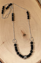 Load image into Gallery viewer, Silver Plated Onyx and Lava Bead Long Necklace