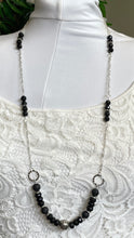 Load image into Gallery viewer, Silver Plated Onyx and Lava Bead Long Necklace
