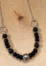Load image into Gallery viewer, Silver Plated Onyx and Lava Bead Long Necklace