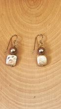 Load image into Gallery viewer, Square Pearl And Brown Round Pearl Dangle Earrings
