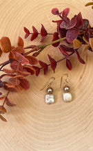 Load image into Gallery viewer, Square Pearl And Brown Round Pearl Dangle Earrings