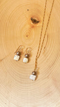 Load image into Gallery viewer, Square Pearl And Brown Round Pearl Dangle Earrings