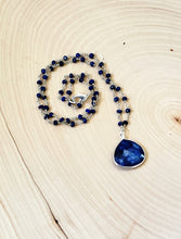 Load image into Gallery viewer, Choker Necklace With Silver Bezel Sapphire Pendant