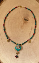 Load image into Gallery viewer, Turquoise And Coral Kundan Necklace