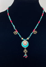 Load image into Gallery viewer, Turquoise And Coral Kundan Necklace
