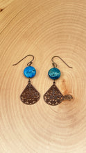 Load image into Gallery viewer, Antique Brass Filigree and Blue Jasper Dangle Earrings