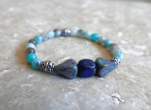 Load image into Gallery viewer, Lapis Lazuli Nugget Gemstone And Silver Stretch Bracelet