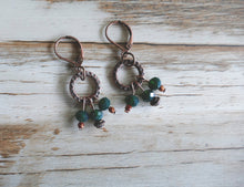 Load image into Gallery viewer, Copper And Green Crystal Beaded Dangle Earrings