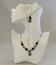 Load image into Gallery viewer, Dangle Ear Rings With Navy Blue Pave And Antique Silver Beads