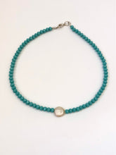 Load image into Gallery viewer, Sand Dollar Pearl Choker Necklace With Aqua Beads