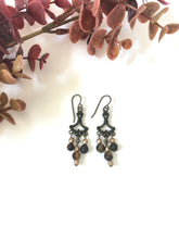 Load image into Gallery viewer, Vintage Chandelier Earrings Antique Brass And Tiger Eye Beads