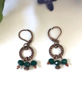 Load image into Gallery viewer, Copper And Green Crystal Beaded Dangle Earrings