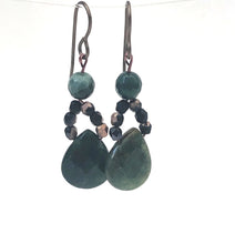 Load image into Gallery viewer, Beaded Tear Drop Green Jasper Gemstone Ear Rings