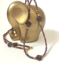 Load image into Gallery viewer, Long Crystal Necklace In Purple And Gold Floral Beads