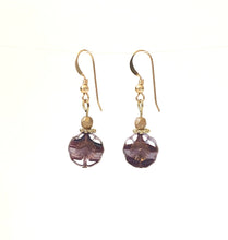 Load image into Gallery viewer, Purple And Gold Floral Crystal Bead Dangle Earrings