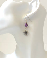 Load image into Gallery viewer, Purple Star Cut Agate Gemstone Dangle Ear Rings