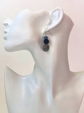 Load image into Gallery viewer, Dangle Ear Rings With Navy Blue Pave And Antique Silver Beads