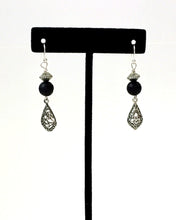 Load image into Gallery viewer, Lava Stone And Silver Dangle Ear Rings