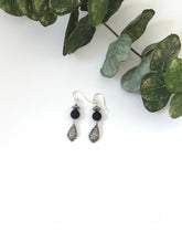 Load image into Gallery viewer, Lava Stone And Silver Dangle Ear Rings
