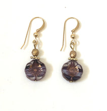 Load image into Gallery viewer, Purple And Gold Floral Crystal Bead Dangle Earrings
