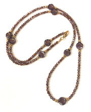 Load image into Gallery viewer, Long Crystal Necklace In Purple And Gold Floral Beads
