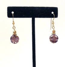 Load image into Gallery viewer, Purple And Gold Floral Crystal Bead Dangle Earrings