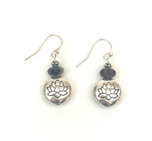 Load image into Gallery viewer, Sterling Silver Dangle Ear Rings With Black Jasper Beads