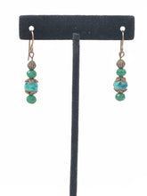Load image into Gallery viewer, Antique Brass And Turquoise Crystal Dangle Earrings