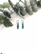 Load image into Gallery viewer, Antique Brass And Turquoise Crystal Dangle Earrings