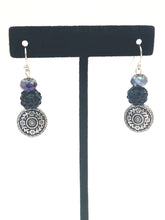 Load image into Gallery viewer, Dangle Ear Rings With Navy Blue Pave And Antique Silver Beads